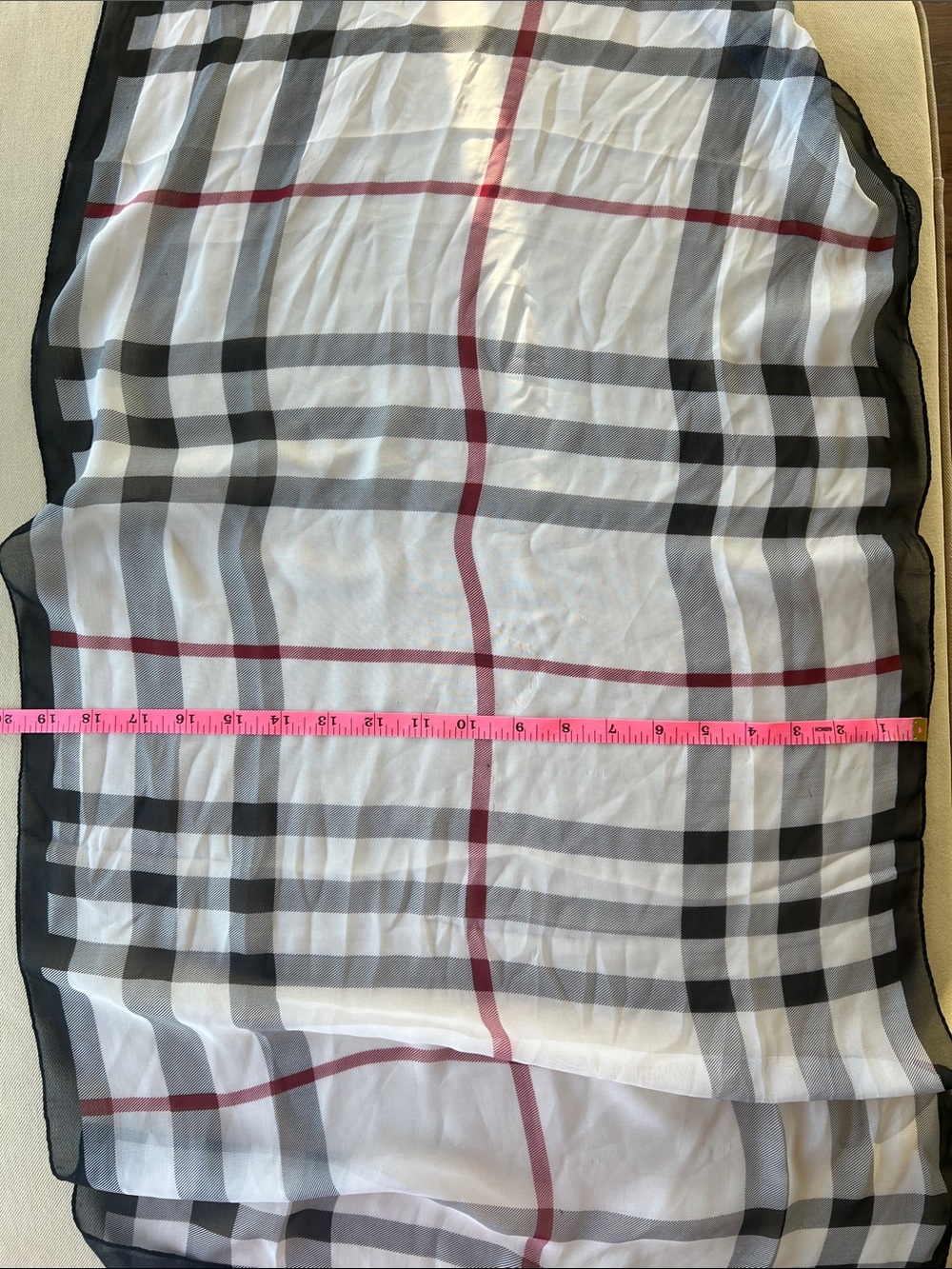 Burberry Sheer Check Scarf in Black, White & Red Accent - Picture 5 of 8